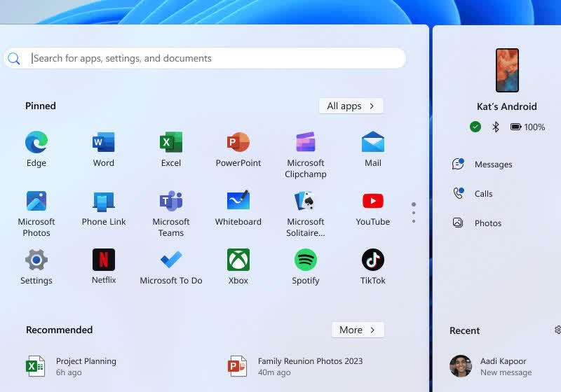 İsterseniz Windows 11 Başlat menüsü kalıcı bir Telefon Bağlantısı entegrasyonuna kavuşuyor 5 isterseniz windows 11 baslat menusu kalici bir telefon baglantisi entegrasyonuna kavusuyor 5azqbJXm